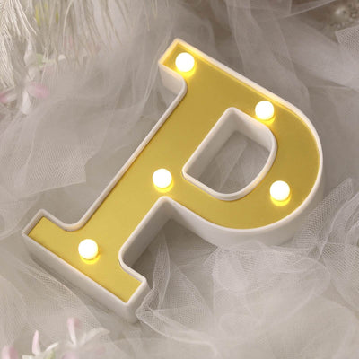 3D Marquee Letter "P" Warm White 5 LED Lights Gold - Chic Light - Up Decor for Events 6" - Linen Luxes