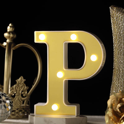3D Marquee Letter "P" Warm White 5 LED Lights Gold - Chic Light - Up Decor for Events 6" - Linen Luxes