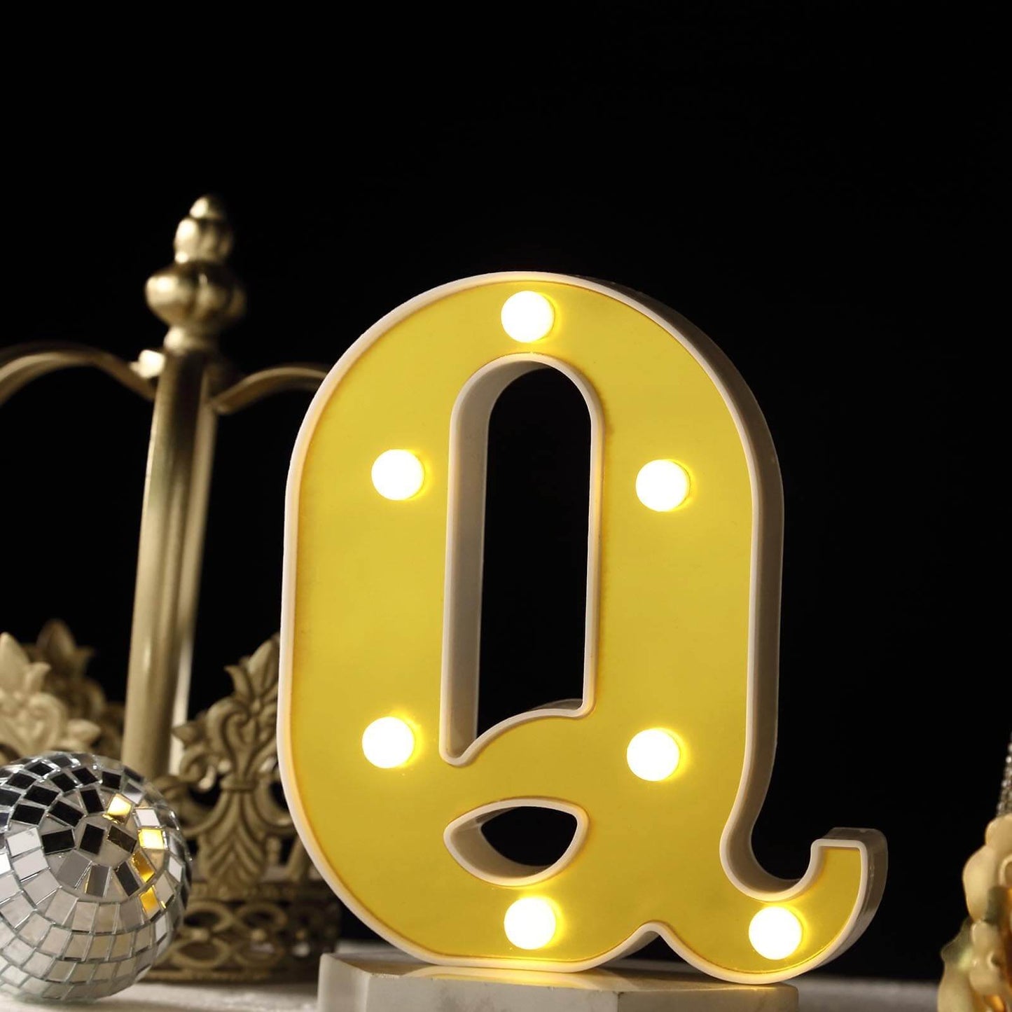 3D Marquee Letter "Q" Warm White 7 LED Lights Gold - Chic Light - Up Decor for Events 6" - Linen Luxes
