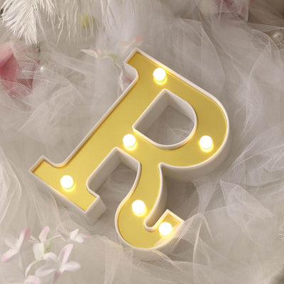 3D Marquee Letter "R" Warm White 6 LED Lights Gold - Chic Light - Up Decor for Events 6" - Linen Luxes