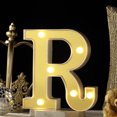 3D Marquee Letter "R" Warm White 6 LED Lights Gold - Chic Light - Up Decor for Events 6" - Linen Luxes