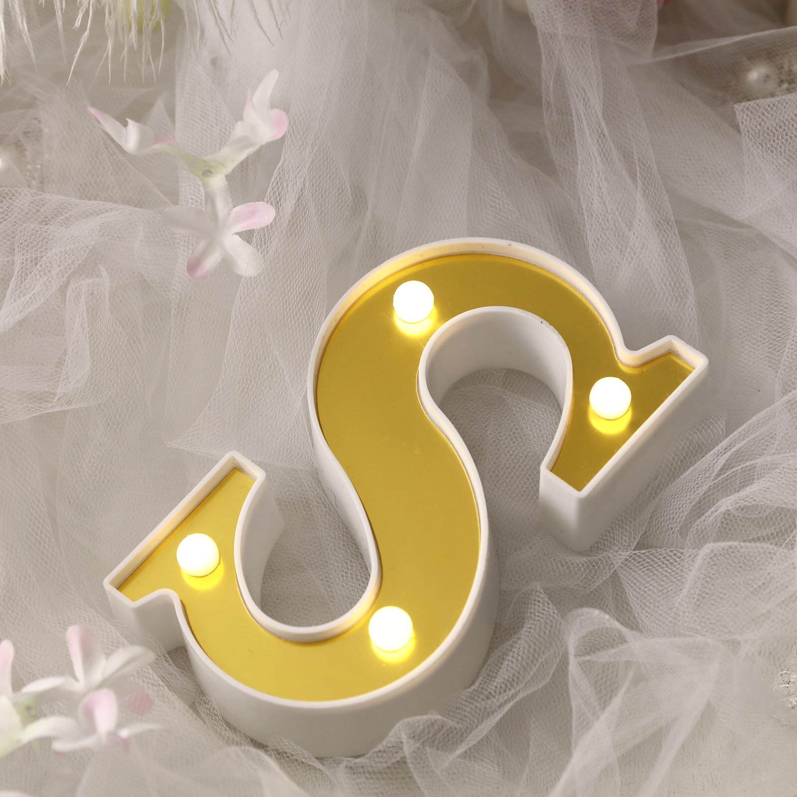 3D Marquee Letter "S" Warm White 4 LED Lights Gold - Chic Light - Up Decor for Events 6" - Linen Luxes