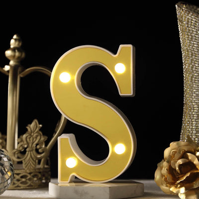 3D Marquee Letter "S" Warm White 4 LED Lights Gold - Chic Light - Up Decor for Events 6" - Linen Luxes