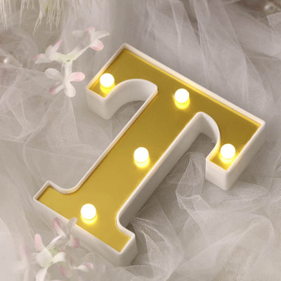 3D Marquee Letter "T" Warm White 5 LED Lights Gold - Chic Light - Up Decor for Events 6" - Linen Luxes