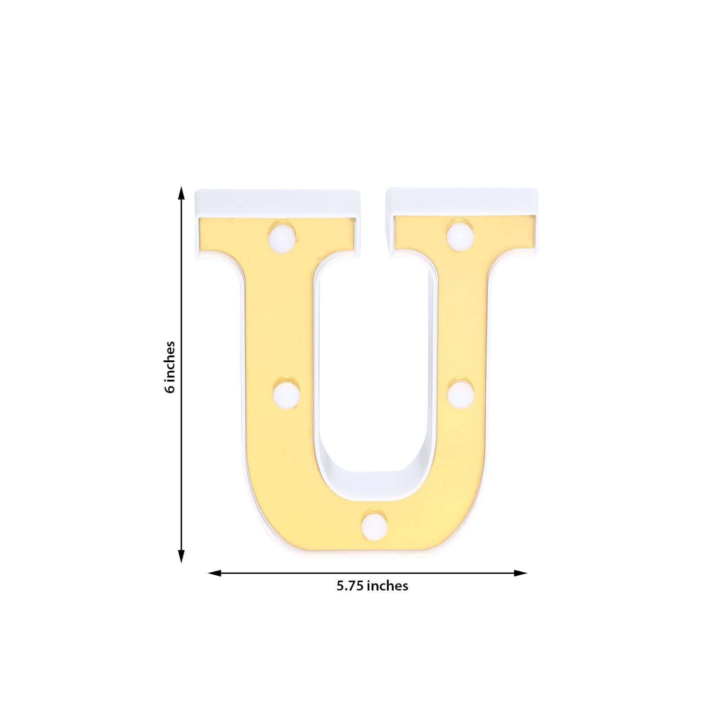 3D Marquee Letter "U" Warm White 5 LED Lights Gold - Chic Light - Up Decor for Events 6" - Linen Luxes