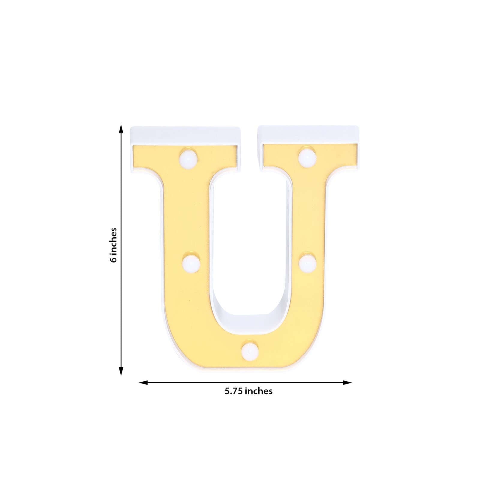 3D Marquee Letter "U" Warm White 5 LED Lights Gold - Chic Light - Up Decor for Events 6" - Linen Luxes