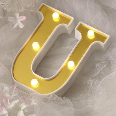 3D Marquee Letter "U" Warm White 5 LED Lights Gold - Chic Light - Up Decor for Events 6" - Linen Luxes