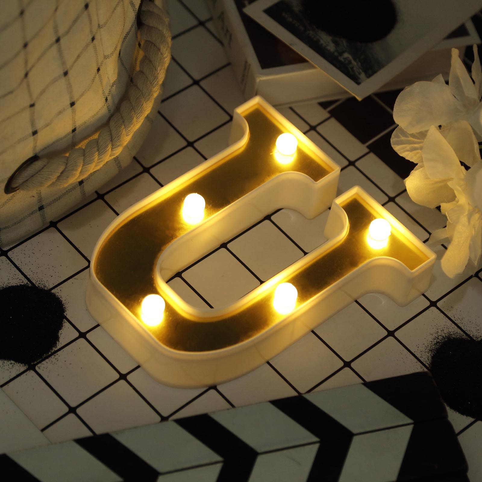 3D Marquee Letter "U" Warm White 5 LED Lights Gold - Chic Light - Up Decor for Events 6" - Linen Luxes