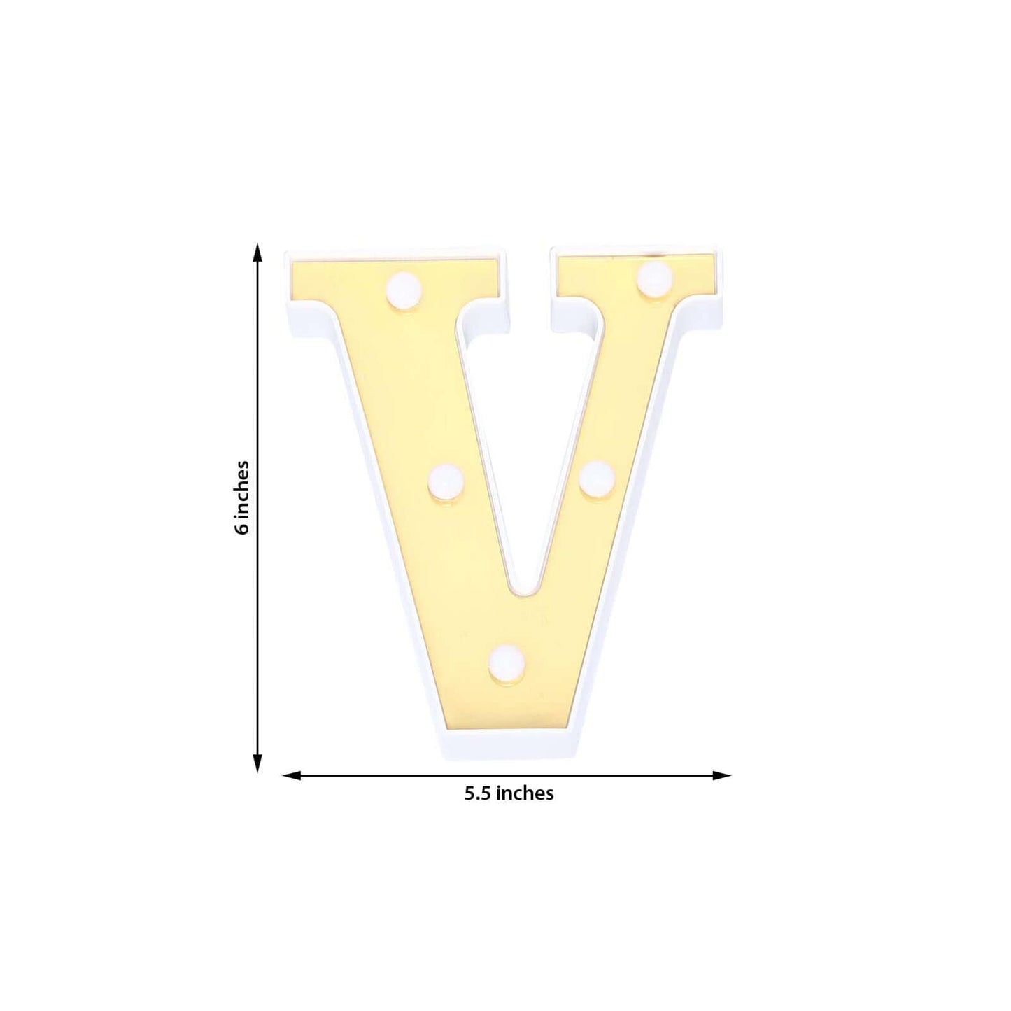 3D Marquee Letter "V" Warm White 5 LED Lights Gold - Chic Light - Up Decor for Events 6" - Linen Luxes