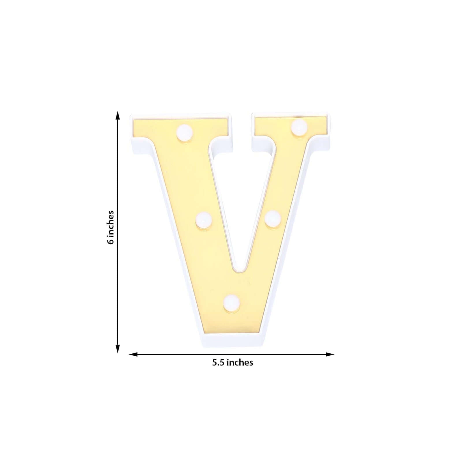 3D Marquee Letter "V" Warm White 5 LED Lights Gold - Chic Light - Up Decor for Events 6" - Linen Luxes