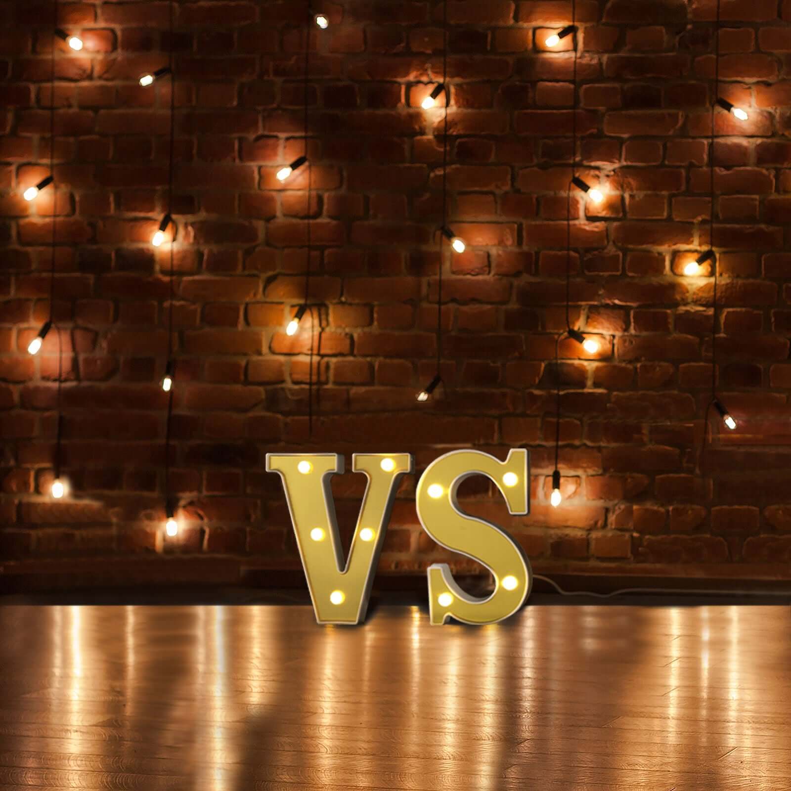 3D Marquee Letter "V" Warm White 5 LED Lights Gold - Chic Light - Up Decor for Events 6" - Linen Luxes