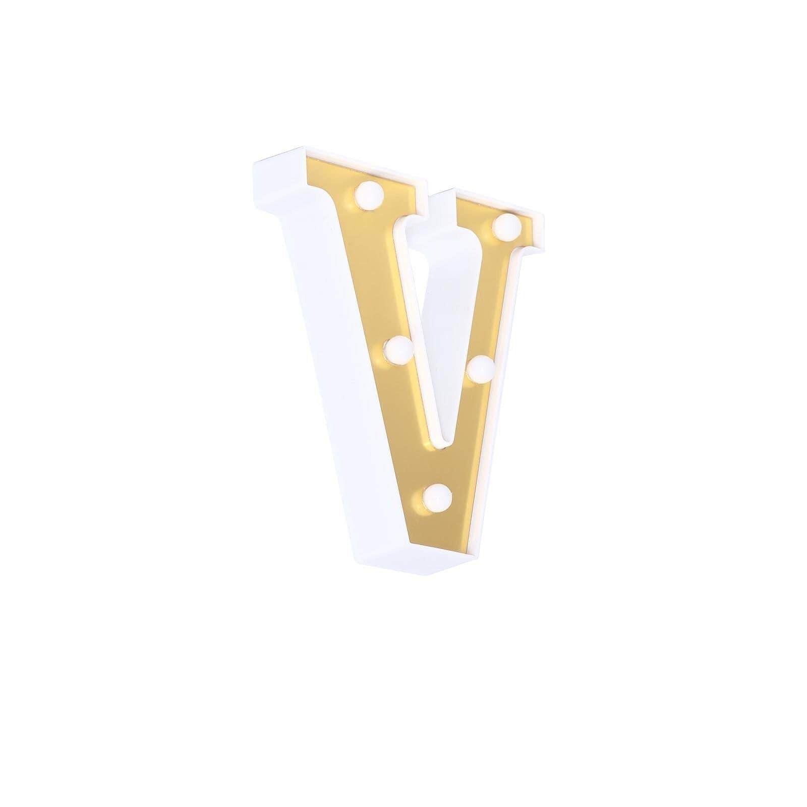 3D Marquee Letter "V" Warm White 5 LED Lights Gold - Chic Light - Up Decor for Events 6" - Linen Luxes