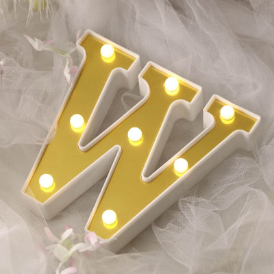 3D Marquee Letter "W" Warm White 8 LED Lights Gold - Chic Light - Up Decor for Events 6" - Linen Luxes