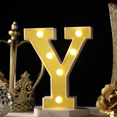 3D Marquee Letter "Y" Warm White 6 LED Lights Gold - Chic Light - Up Decor for Events 6" - Linen Luxes