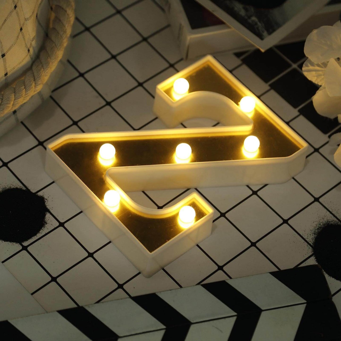 3D Marquee Letter "Z" Warm White 7 LED Lights Gold - Chic Light - Up Decor for Events 6" - Linen Luxes