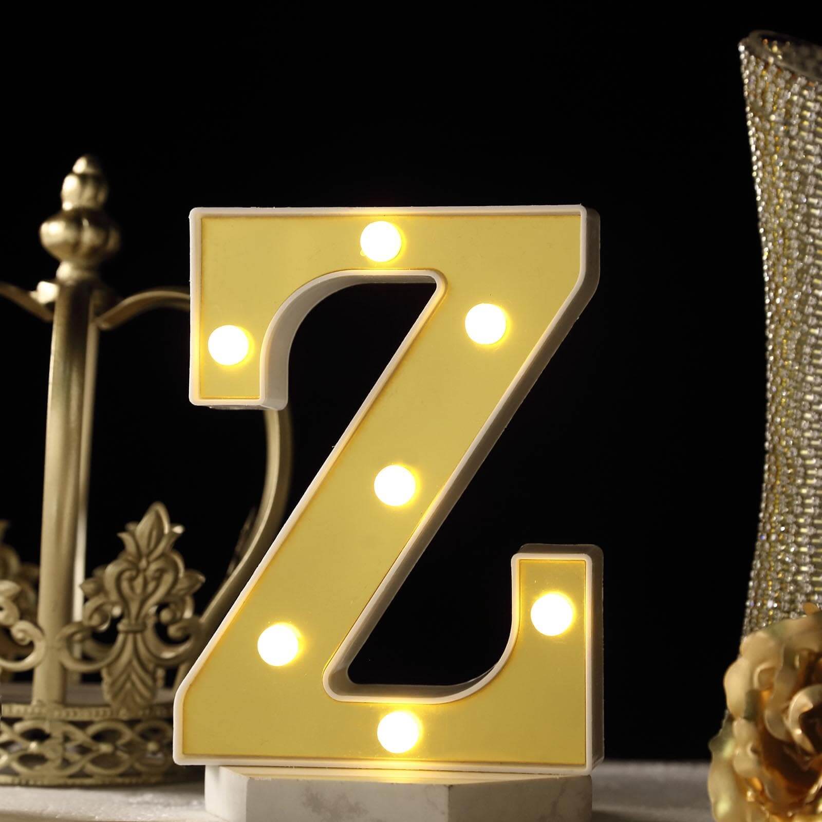 3D Marquee Letter "Z" Warm White 7 LED Lights Gold - Chic Light - Up Decor for Events 6" - Linen Luxes