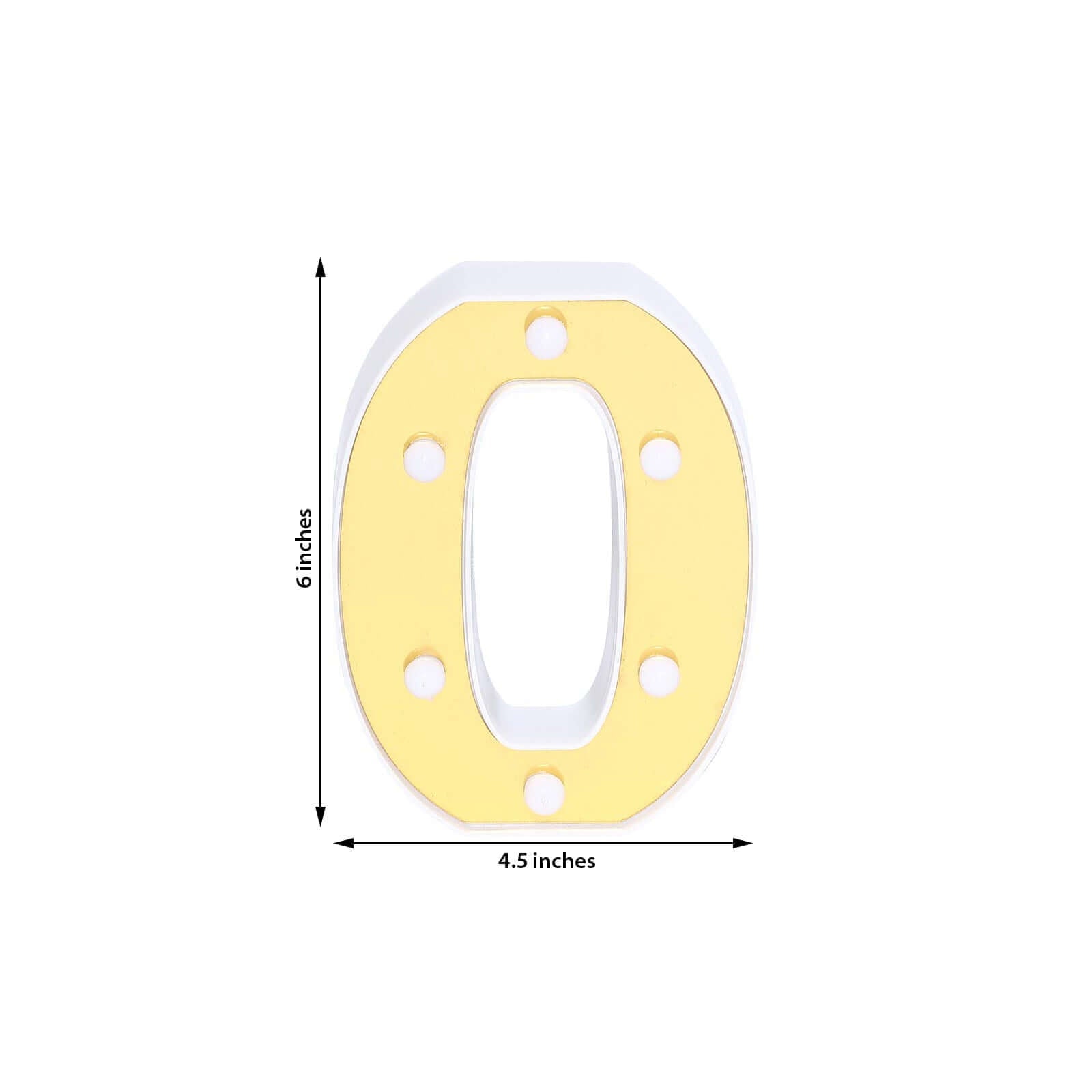 3D Marquee Number "0" Warm White 6 LED Lights Gold - Stylish Light - Up Accent for Events 6" - Linen Luxes