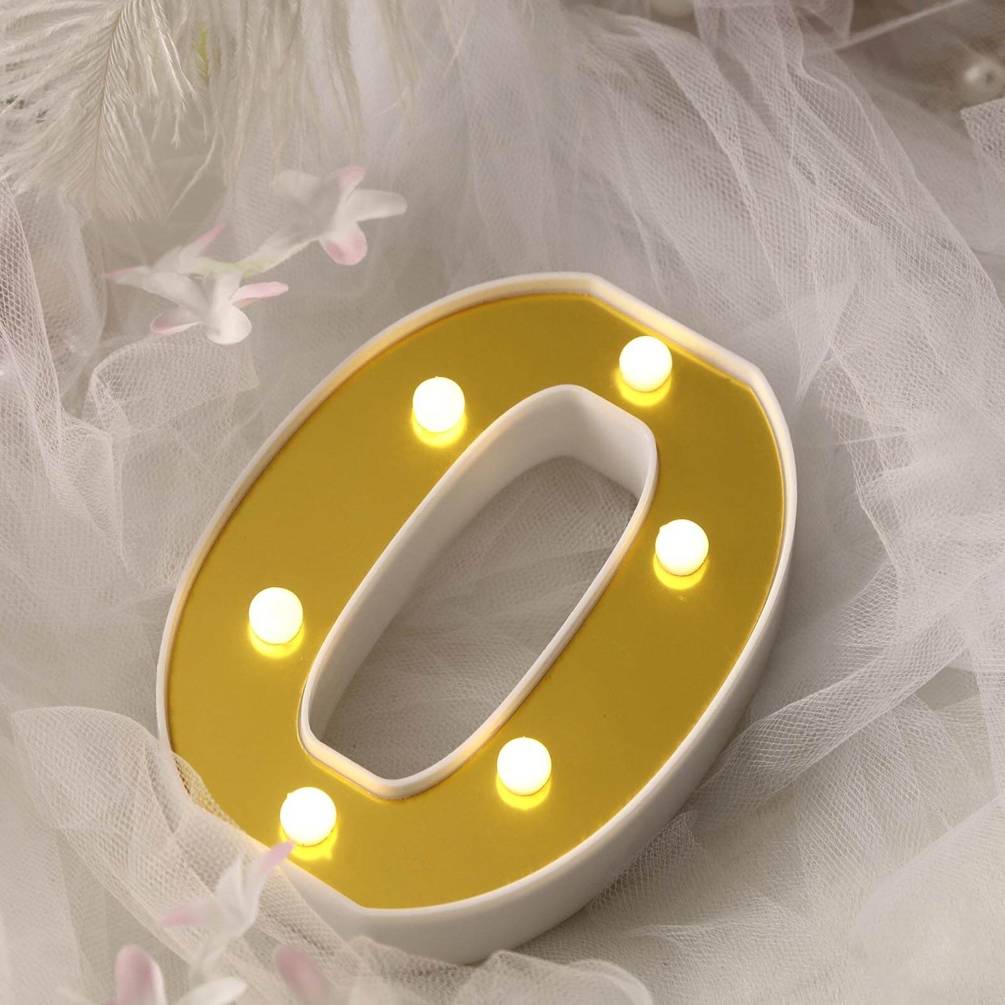 3D Marquee Number "0" Warm White 6 LED Lights Gold - Stylish Light - Up Accent for Events 6" - Linen Luxes