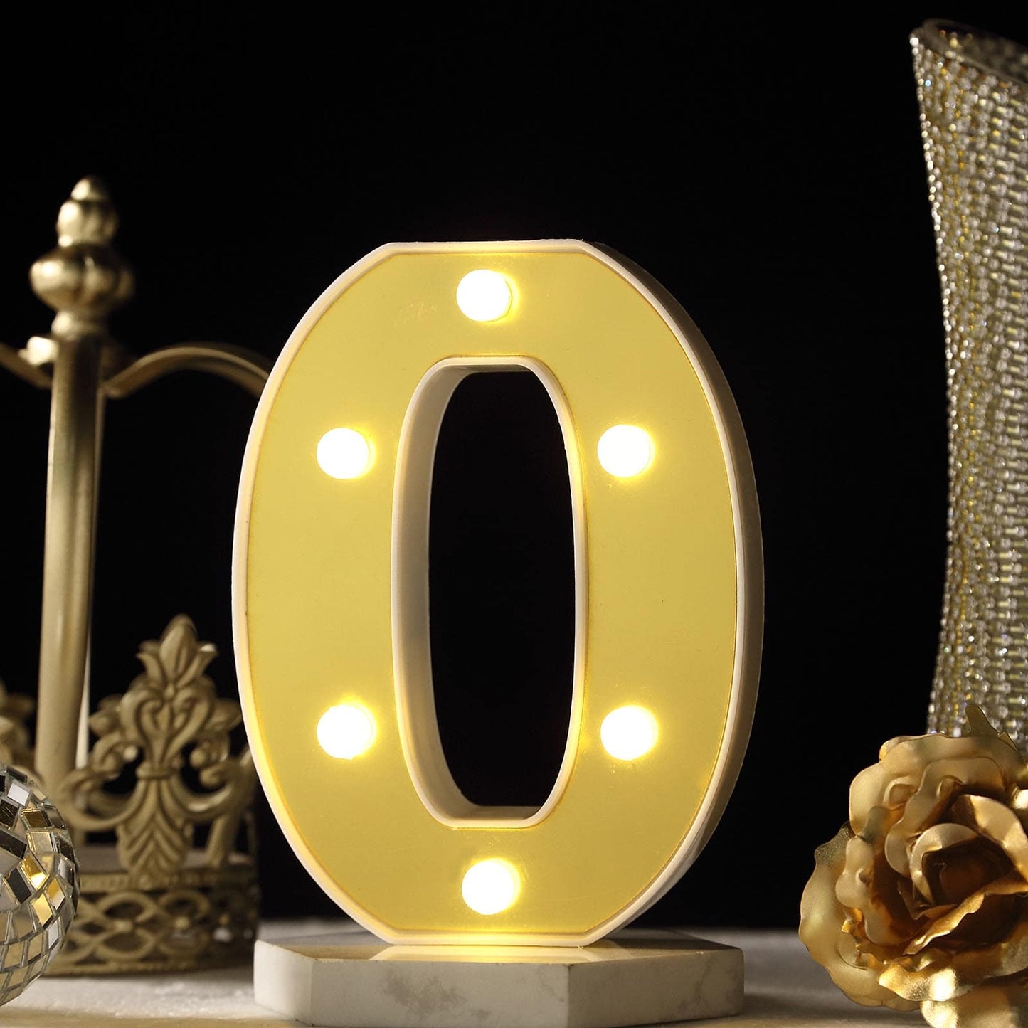 3D Marquee Number "0" Warm White 6 LED Lights Gold - Stylish Light - Up Accent for Events 6" - Linen Luxes