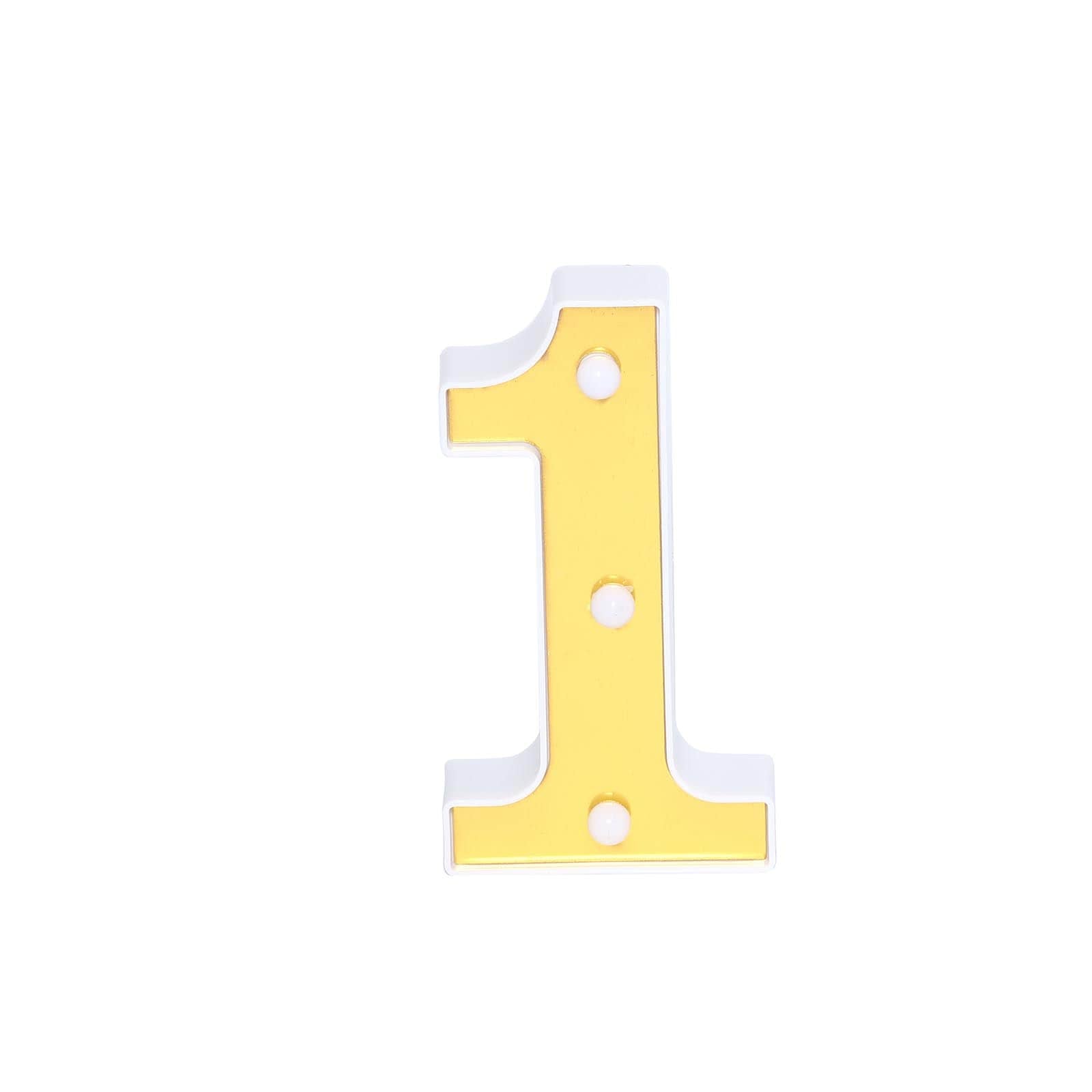 3D Marquee Number "1" Warm White 3 LED Lights Gold - Stylish Light - Up Accent for Events 6" - Linen Luxes