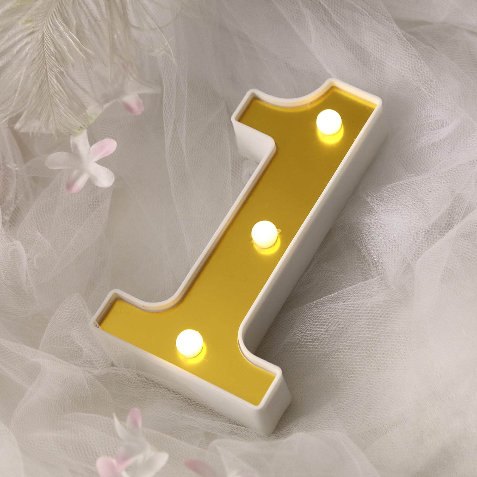 3D Marquee Number "1" Warm White 3 LED Lights Gold - Stylish Light - Up Accent for Events 6" - Linen Luxes