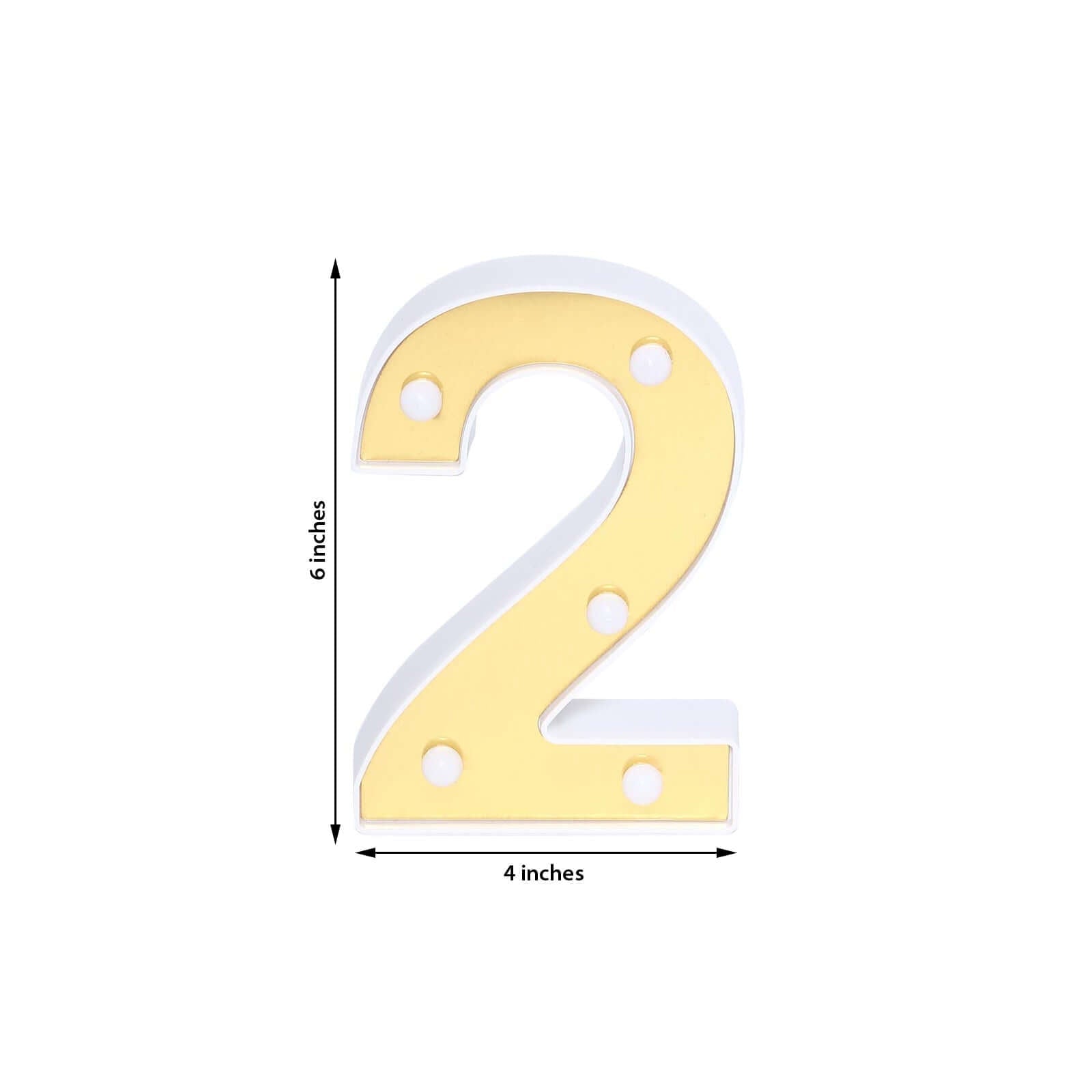 3D Marquee Number "2" Warm White 5 LED Lights Gold - Stylish Light - Up Accent for Events 6" - Linen Luxes