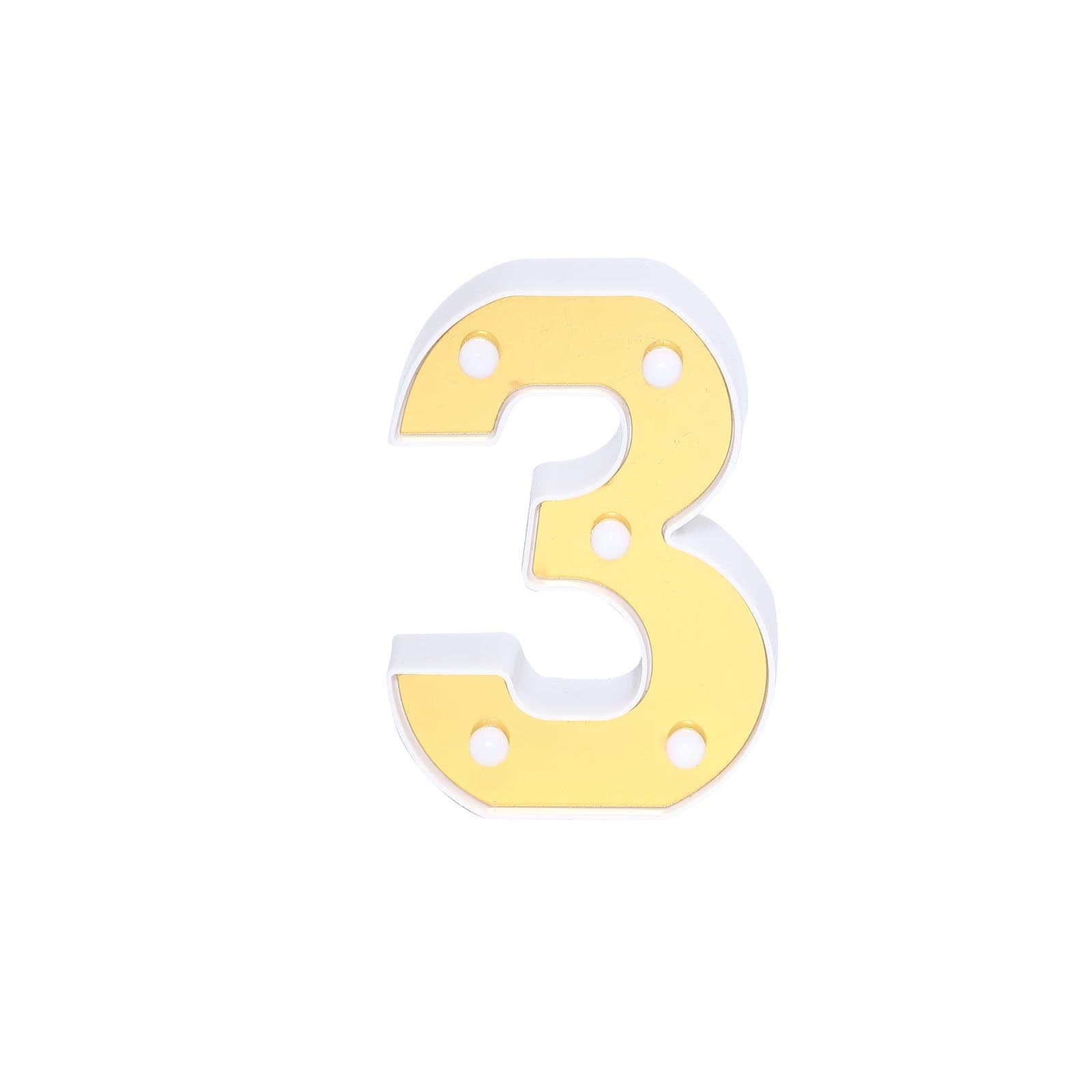 3D Marquee Number "3" Warm White 5 LED Lights Gold - Stylish Light - Up Accent for Events 6" - Linen Luxes