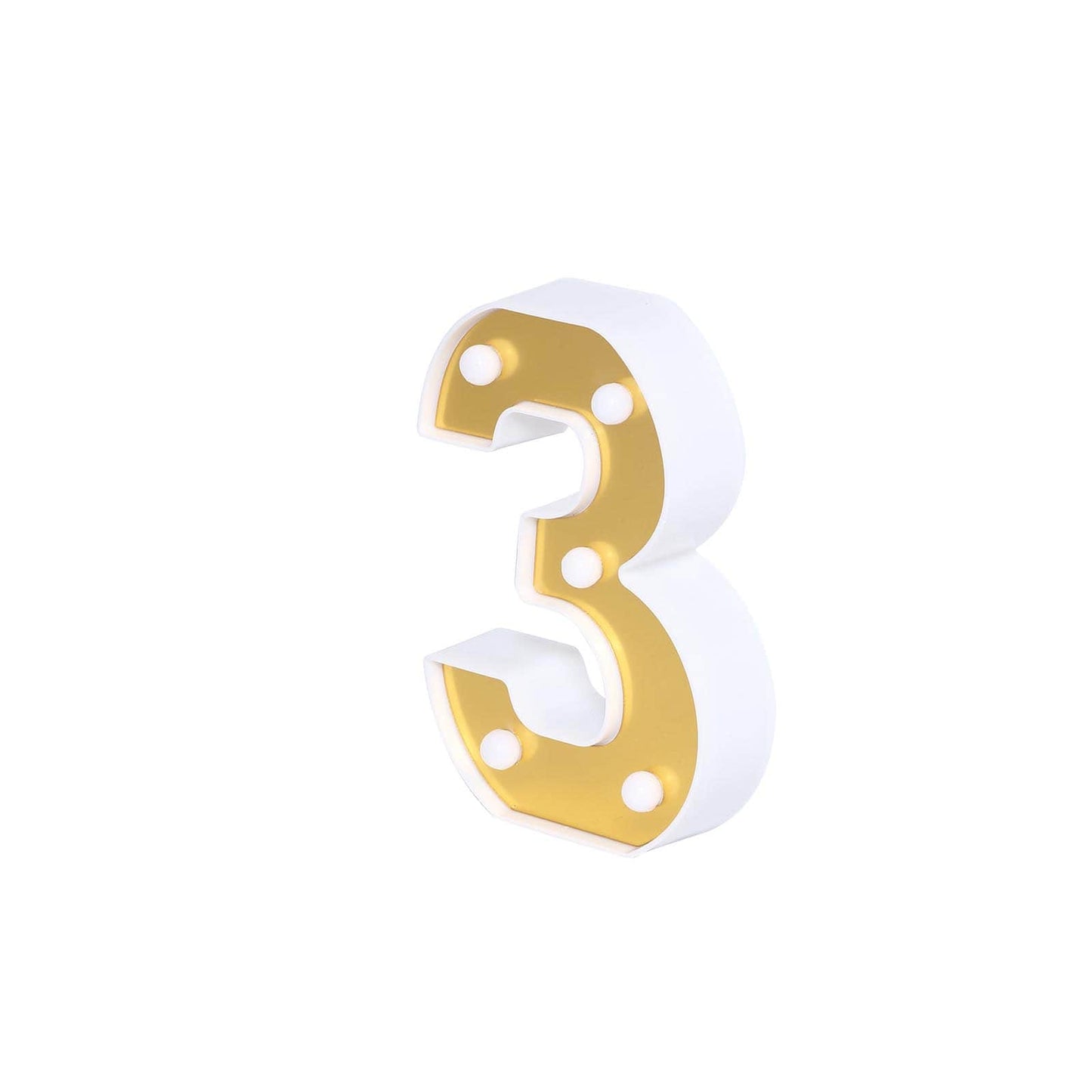 3D Marquee Number "3" Warm White 5 LED Lights Gold - Stylish Light - Up Accent for Events 6" - Linen Luxes