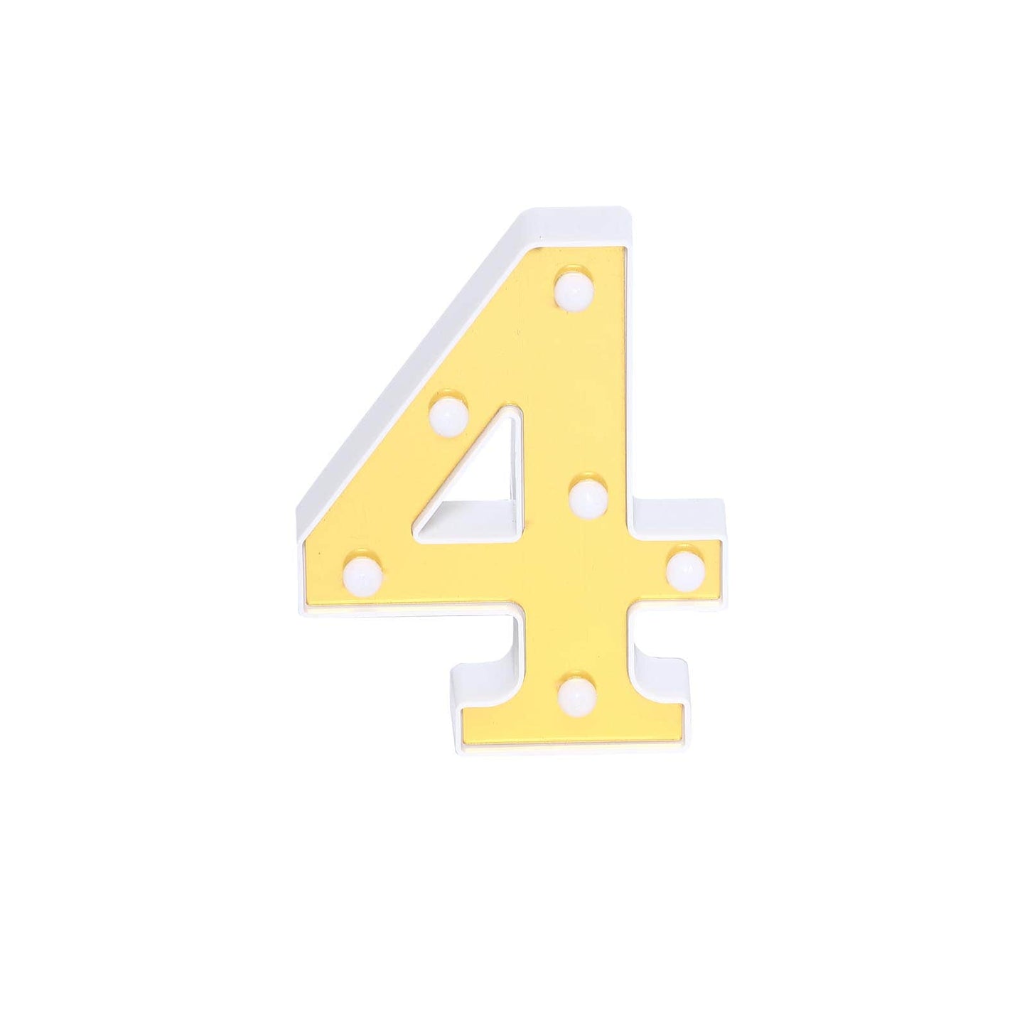 3D Marquee Number "4" Warm White 6 LED Lights Gold - Stylish Light - Up Accent for Events 6" - Linen Luxes