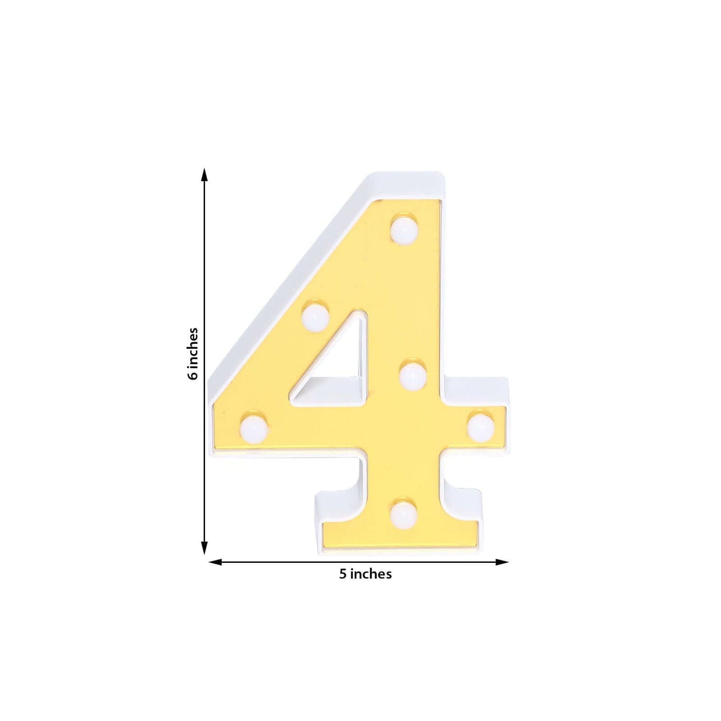 3D Marquee Number "4" Warm White 6 LED Lights Gold - Stylish Light - Up Accent for Events 6" - Linen Luxes