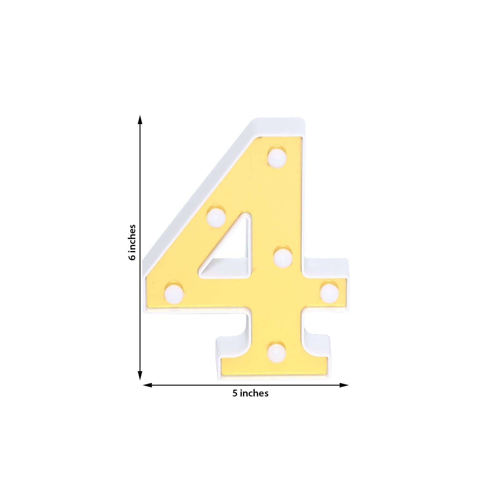 3D Marquee Number "4" Warm White 6 LED Lights Gold - Stylish Light - Up Accent for Events 6" - Linen Luxes