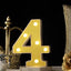 3D Marquee Number "4" Warm White 6 LED Lights Gold - Stylish Light - Up Accent for Events 6" - Linen Luxes