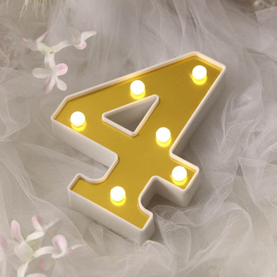 3D Marquee Number "4" Warm White 6 LED Lights Gold - Stylish Light - Up Accent for Events 6" - Linen Luxes