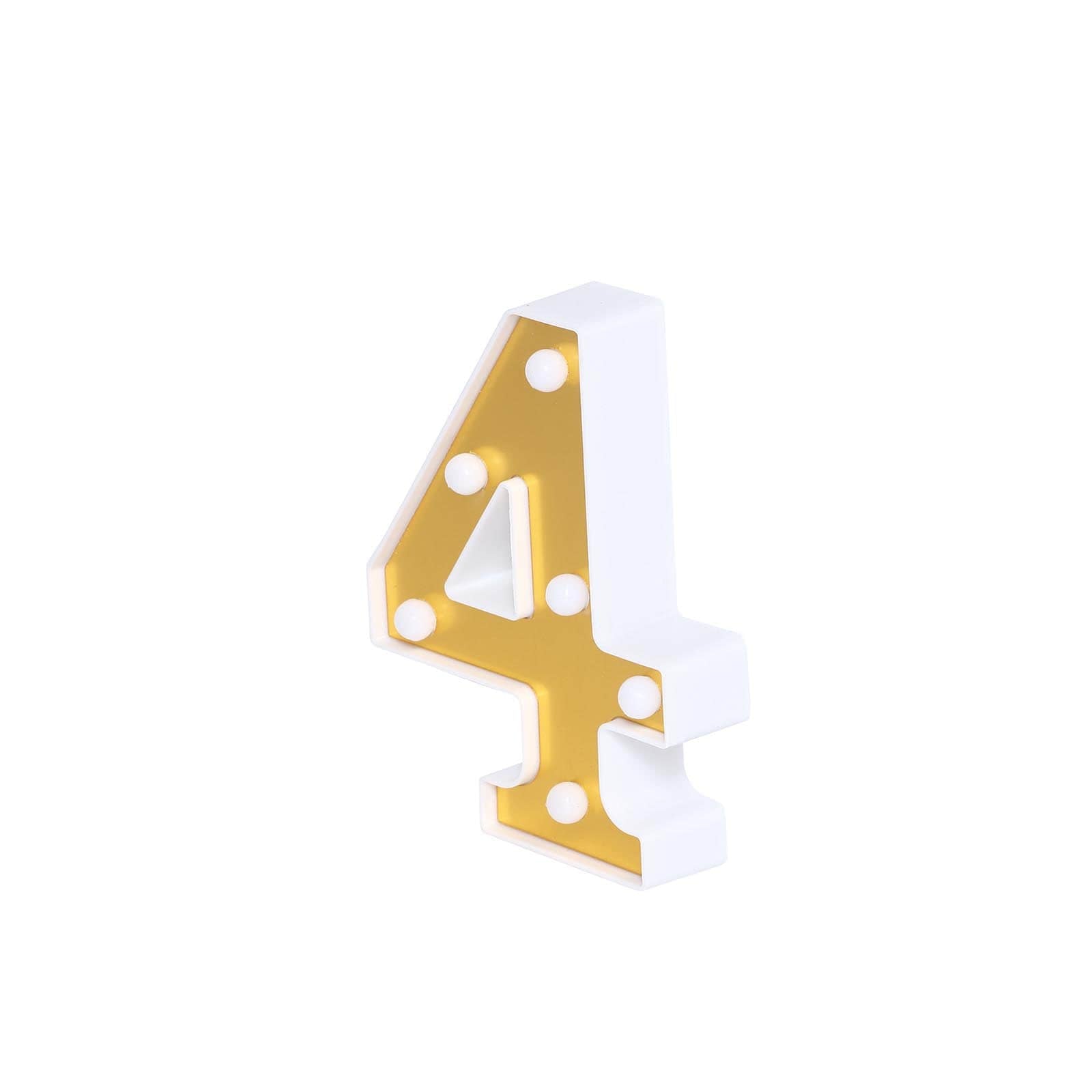 3D Marquee Number "4" Warm White 6 LED Lights Gold - Stylish Light - Up Accent for Events 6" - Linen Luxes