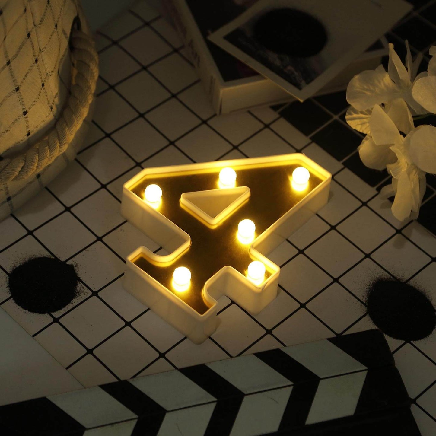 3D Marquee Number "4" Warm White 6 LED Lights Gold - Stylish Light - Up Accent for Events 6" - Linen Luxes
