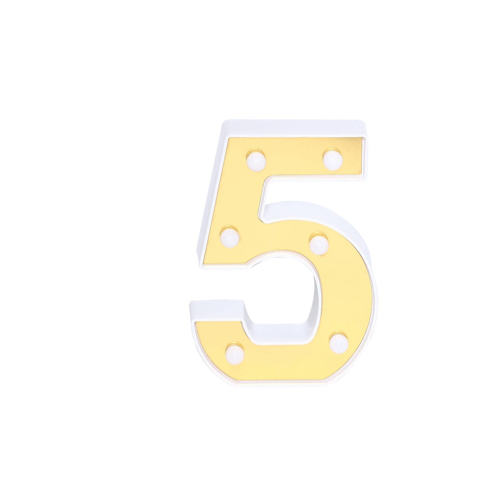 3D Marquee Number "5" Warm White 6 LED Lights Gold - Stylish Light - Up Accent for Events 6" - Linen Luxes