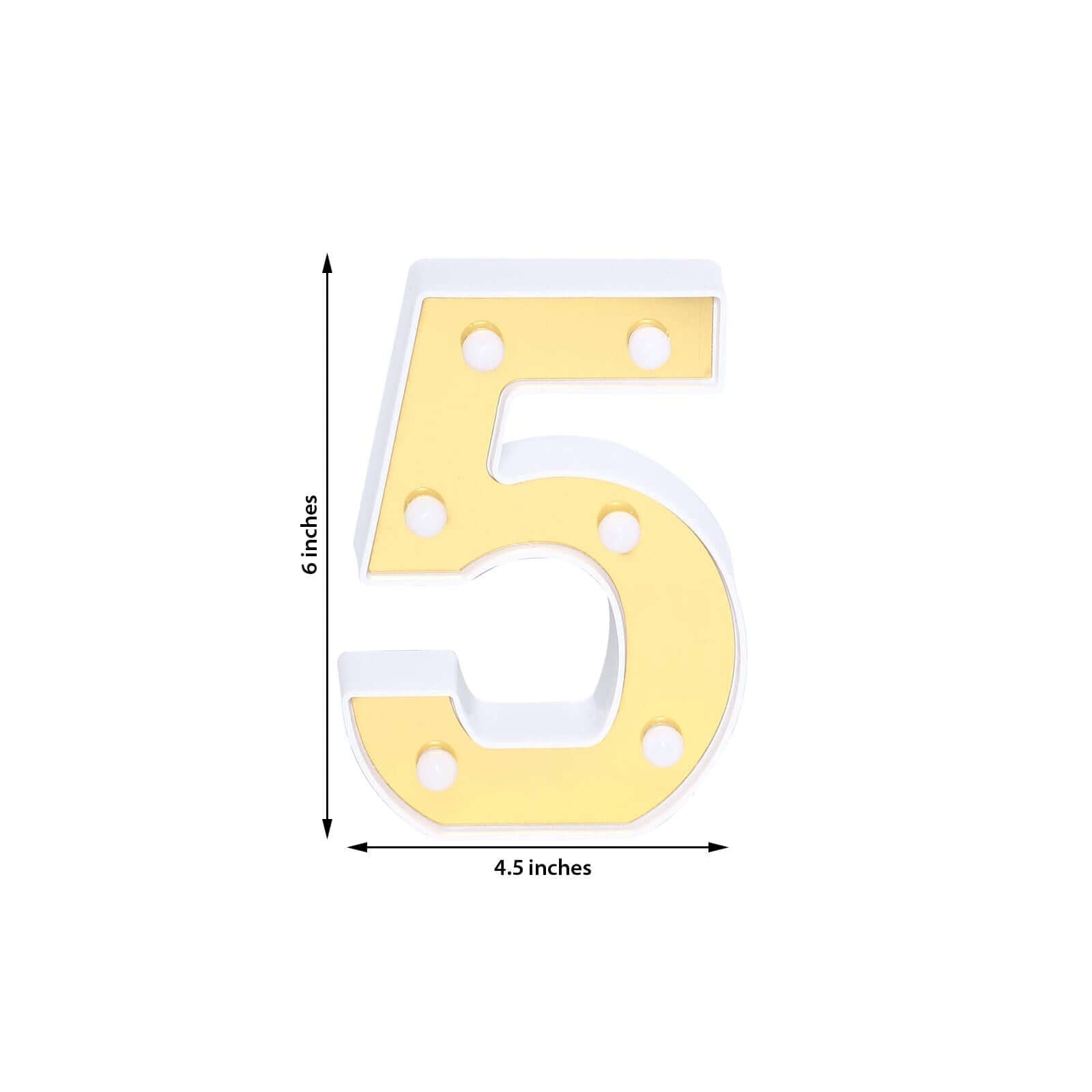 3D Marquee Number "5" Warm White 6 LED Lights Gold - Stylish Light - Up Accent for Events 6" - Linen Luxes