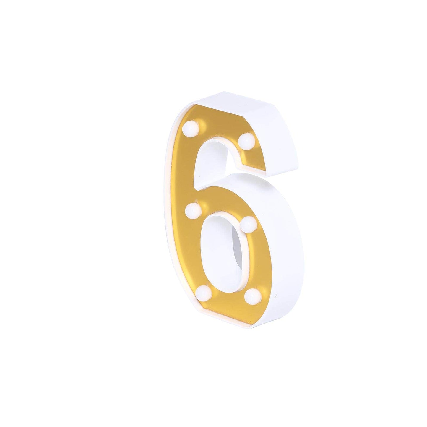 3D Marquee Number "6" Warm White 6 LED Lights Gold - Stylish Light - Up Accent for Events 6" - Linen Luxes