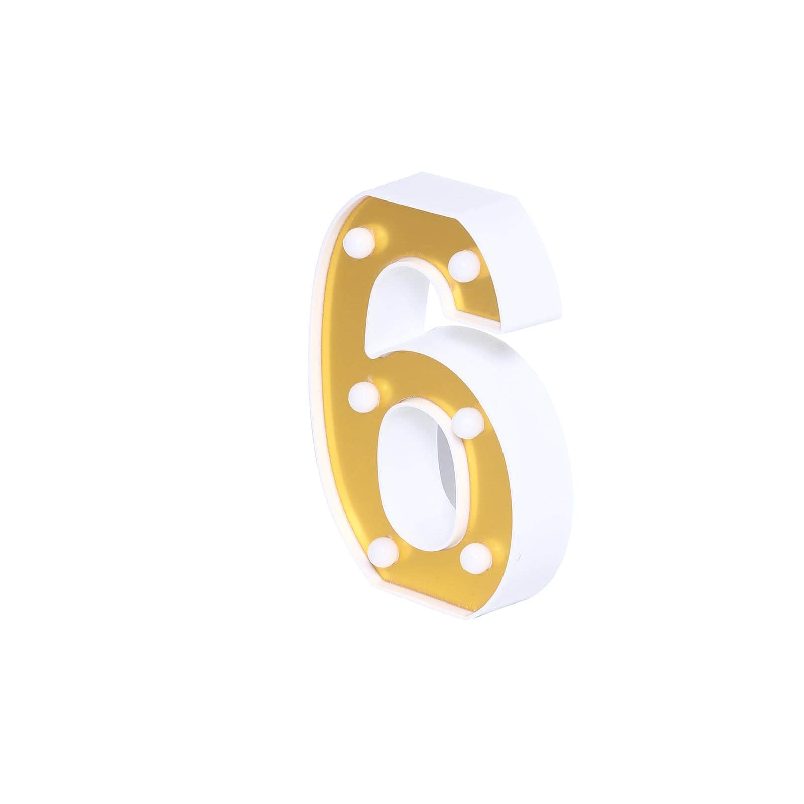 3D Marquee Number "6" Warm White 6 LED Lights Gold - Stylish Light - Up Accent for Events 6" - Linen Luxes