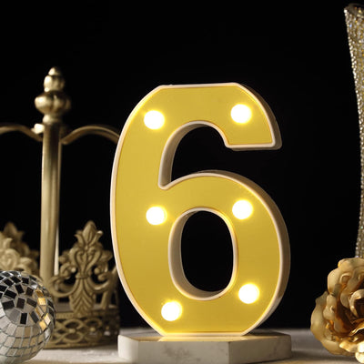 3D Marquee Number "6" Warm White 6 LED Lights Gold - Stylish Light - Up Accent for Events 6" - Linen Luxes
