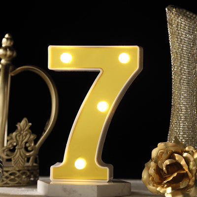 3D Marquee Number "7" Warm White 4 LED Lights Gold - Stylish Light - Up Accent for Events 6" - Linen Luxes