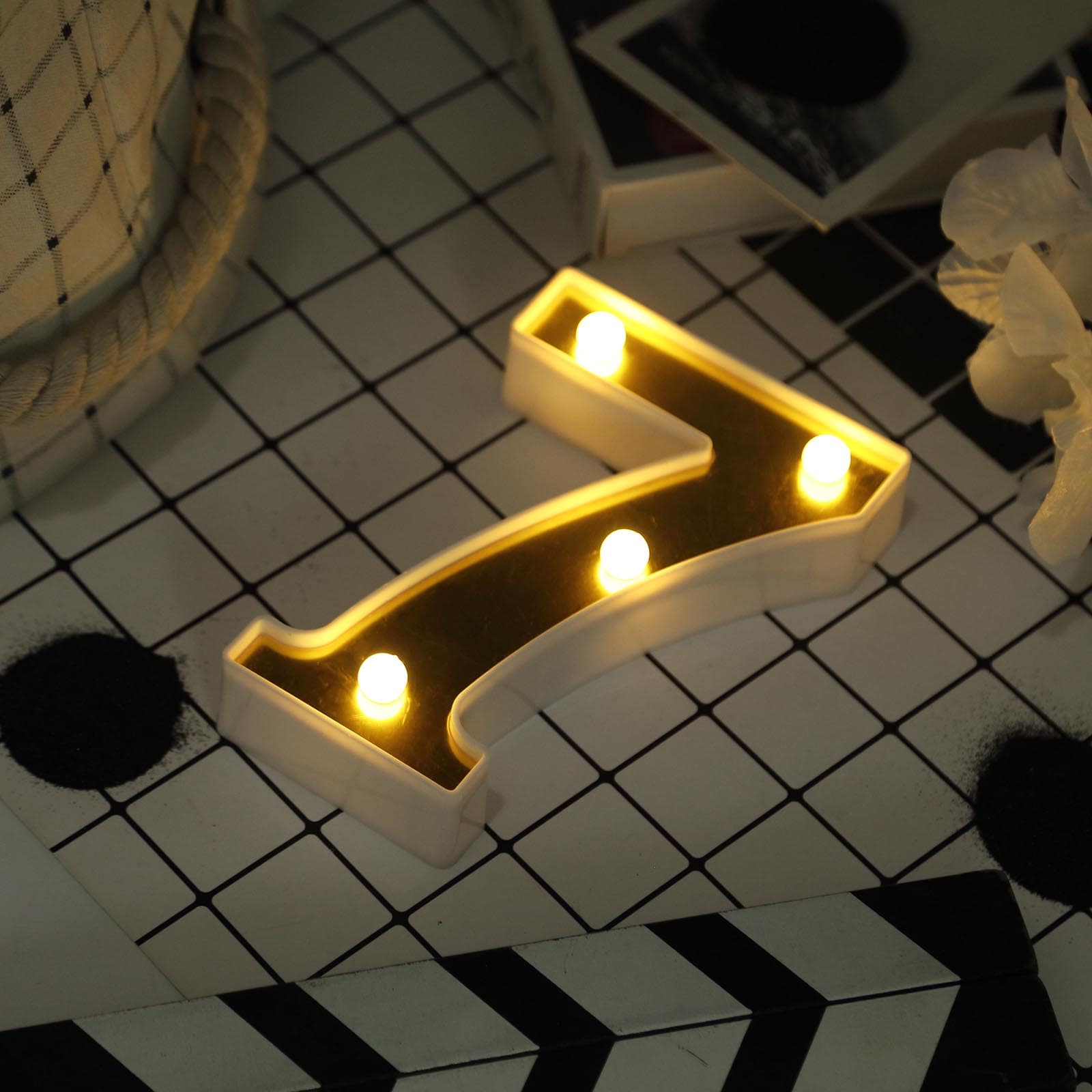 3D Marquee Number "7" Warm White 4 LED Lights Gold - Stylish Light - Up Accent for Events 6" - Linen Luxes