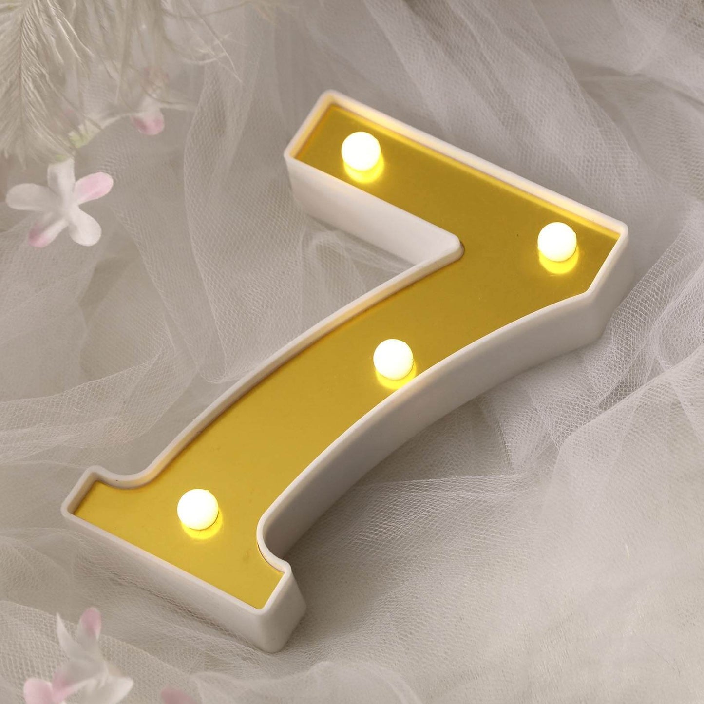 3D Marquee Number "7" Warm White 4 LED Lights Gold - Stylish Light - Up Accent for Events 6" - Linen Luxes