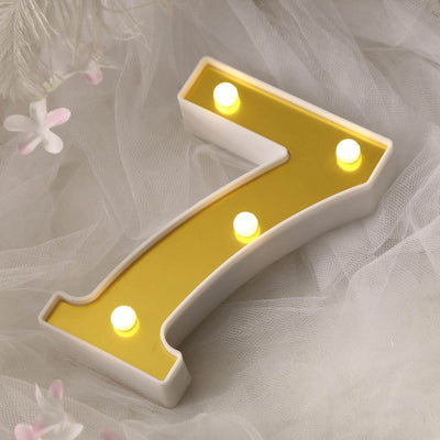 3D Marquee Number "7" Warm White 4 LED Lights Gold - Stylish Light - Up Accent for Events 6" - Linen Luxes