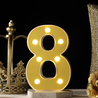3D Marquee Number "8" Warm White 7 LED Lights Gold - Stylish Light - Up Accent for Events 6" - Linen Luxes