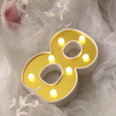 3D Marquee Number "8" Warm White 7 LED Lights Gold - Stylish Light - Up Accent for Events 6" - Linen Luxes