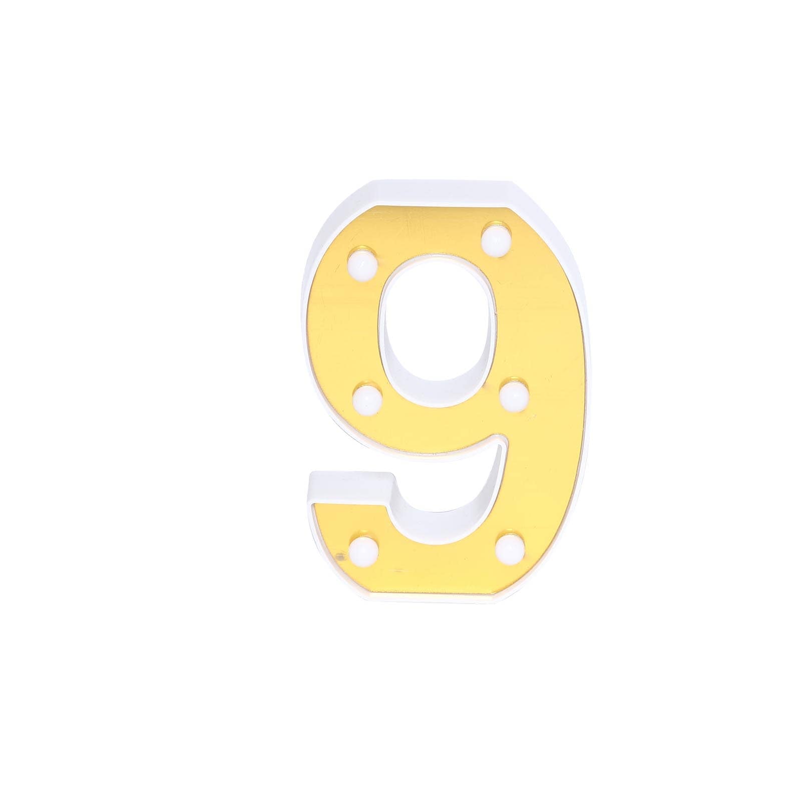 3D Marquee Number "9" Warm White 6 LED Lights Gold - Stylish Light - Up Accent for Events 6" - Linen Luxes