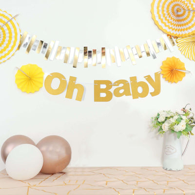 3ft Gold Glittered Oh Baby Paper Hanging Baby Shower Garland Banner