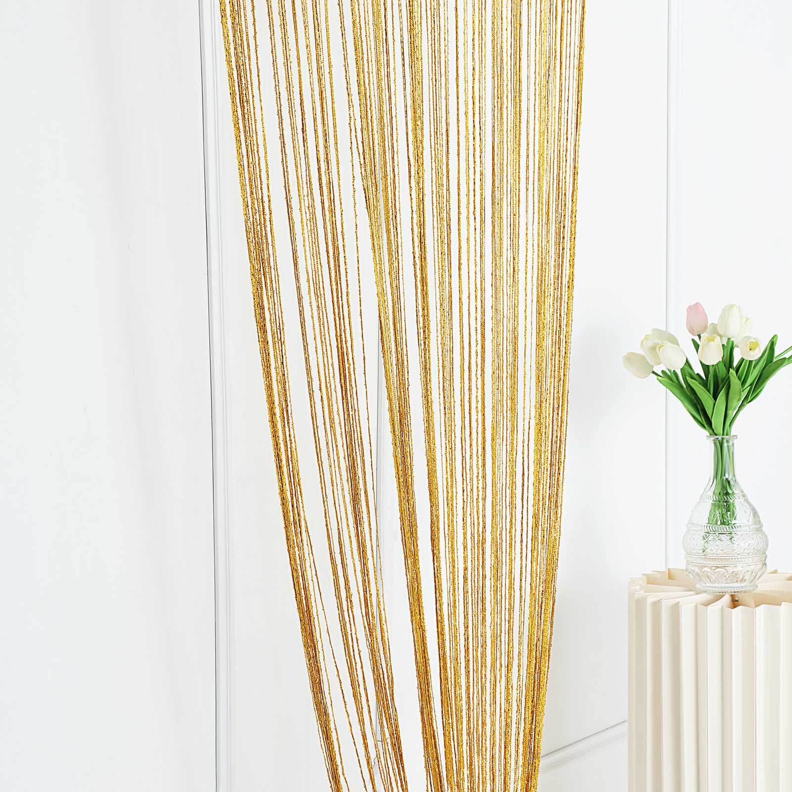 3ftx8ft Gold Silk Tassel String Curtains, Decorative Room Divider Panels - Linen Luxes