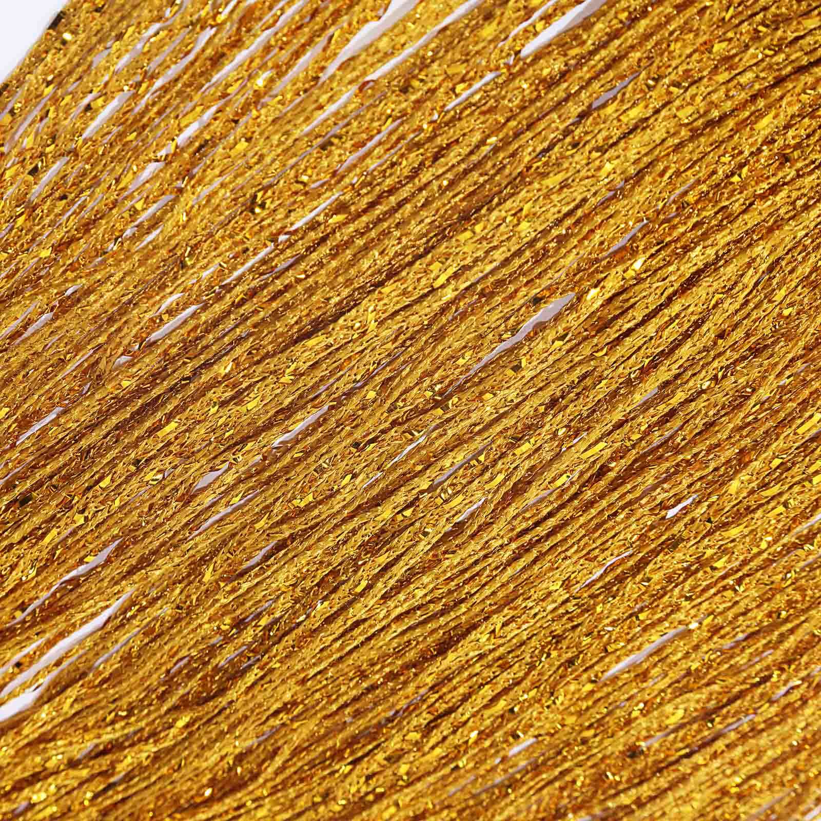 3ftx8ft Gold Silk Tassel String Curtains, Decorative Room Divider Panels - Linen Luxes